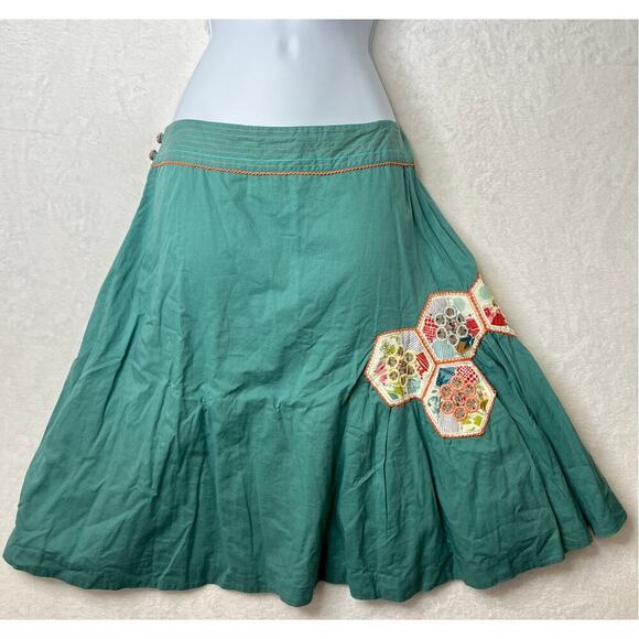 Anthropologie Odille Green Patchwork Skirt Cottage sz 2 Prairie It Girl y2k - Picture 1 of 10